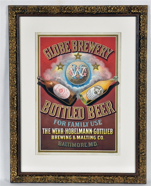 Globe Brewery Bottled Beer Pre-Prohibition Lithograph