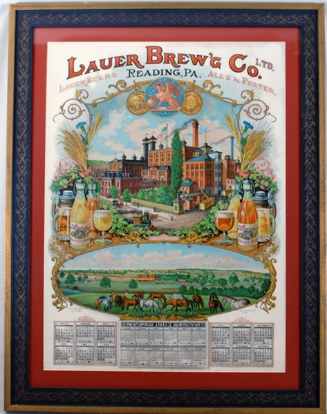 Lauer Brewing Reading PA Factory Scene Sphinx Lithograph