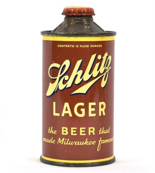 Schlitz Lager Beer Flat Bottom Inverted Rib Cone Top