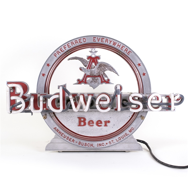 Budweiser Beer 1940s Cast Zinc Figural Neon Sign
