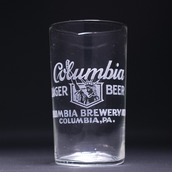 Columbia Lager Beer Pre-Prohibition Etched Drinking Glass 