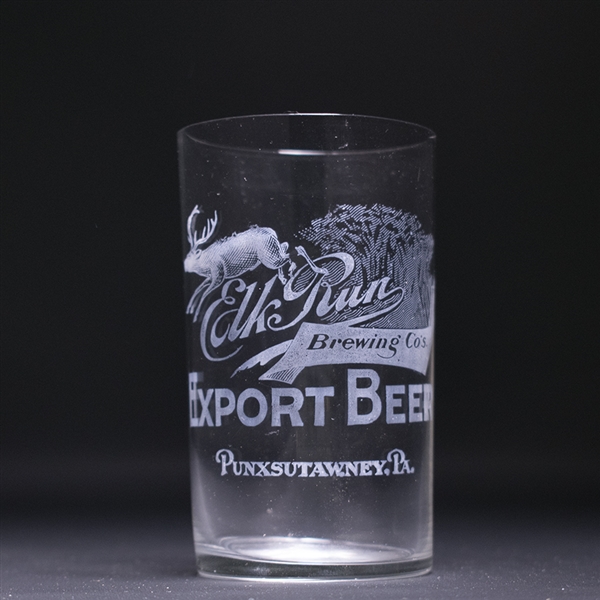 Elk Run Export Beer Pre-Prohibition Etched Drinking Glass 
