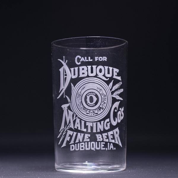 Dubuque Malting Pre-Prohibition Etched Drinking Glass 