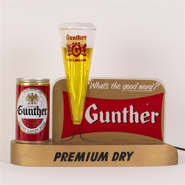 Gunther Premium Dry Lighted Back Bar Sign