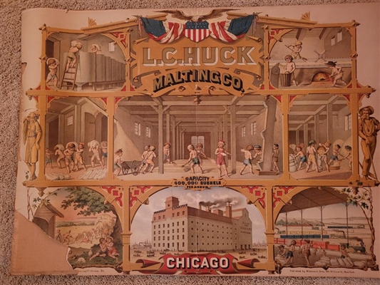 NABA LOT- L.C. Huck Malting Chicago Factory Scene Litho