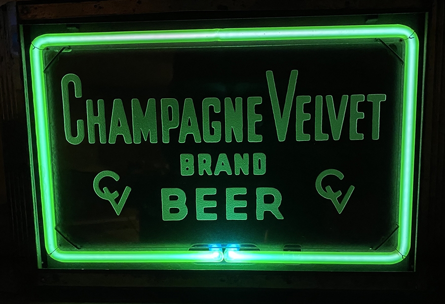 Lot Detail - NABA LOT- Champagne Velvet Edge Lit Neon Products Sign