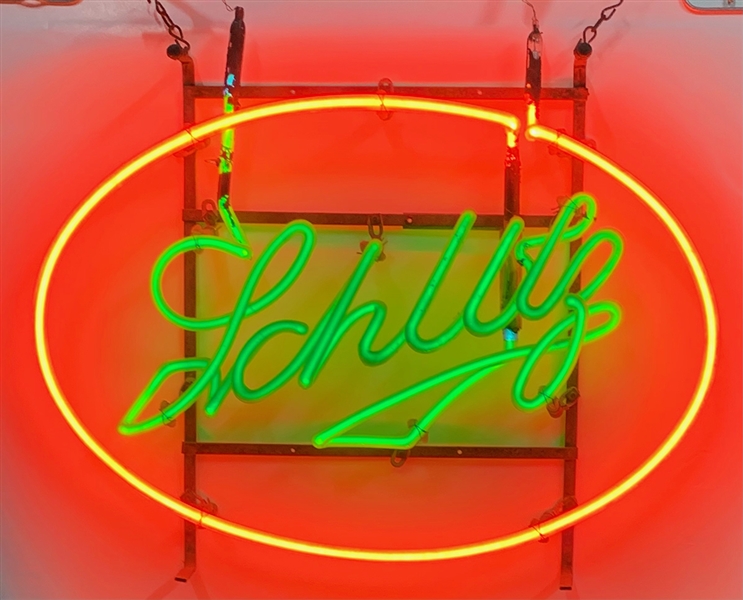 NABA LOT- Schlitz Green and Clear Red Neon Sign