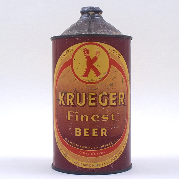 Krueger Beer Quart Cone Top GLASS AND CAN ON TRAY 213-18