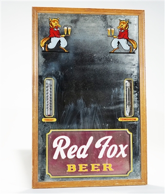 Red Fox Beer Thermometer Barometer Advertising Sign