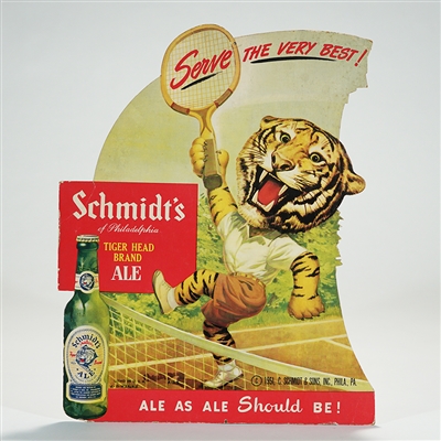 Schmidts Tiger Brand Ale Diecut TENNIS Advertising Sign