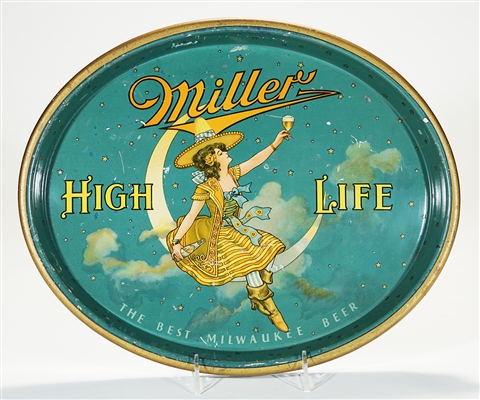 Miller High Life Lady on Crescent Moon Oval Beer Serving Tray
