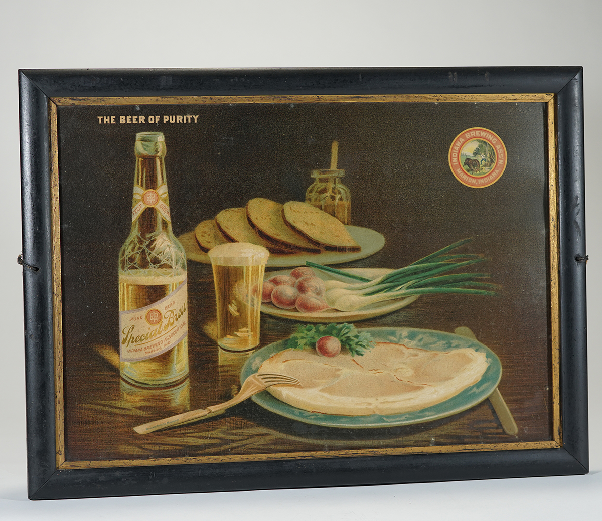 Indiana Brewing Special Brew Table Bottle Food Scene Lithograph