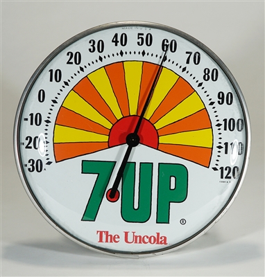7 UP The Uncola Sunburst Soda Advertising Thermometer