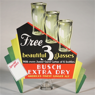 Busch Ginger Ale Free Glasses Point of Purchase Deicut Sign