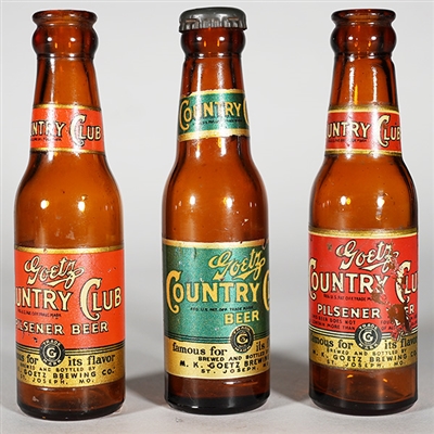 Goetz Brewing Country Club Beer Bottles Set of 3