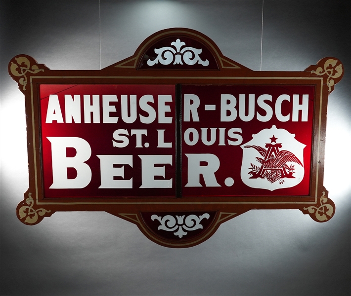 Anheuser-Busch St. Louis Beer Etched Ruby Red Glass Sign UNIQUE 