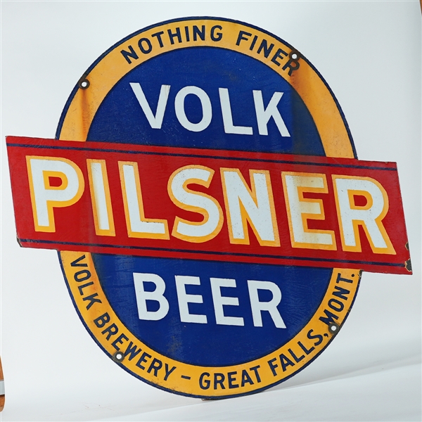 Volk Pilsner Beer 2 Sided Diecut Porcelain Sign GREAT FALLS MT 