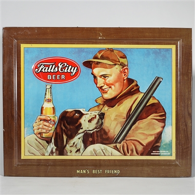 Falls City Hunting Dog Scene Self Framed Tin Sign 