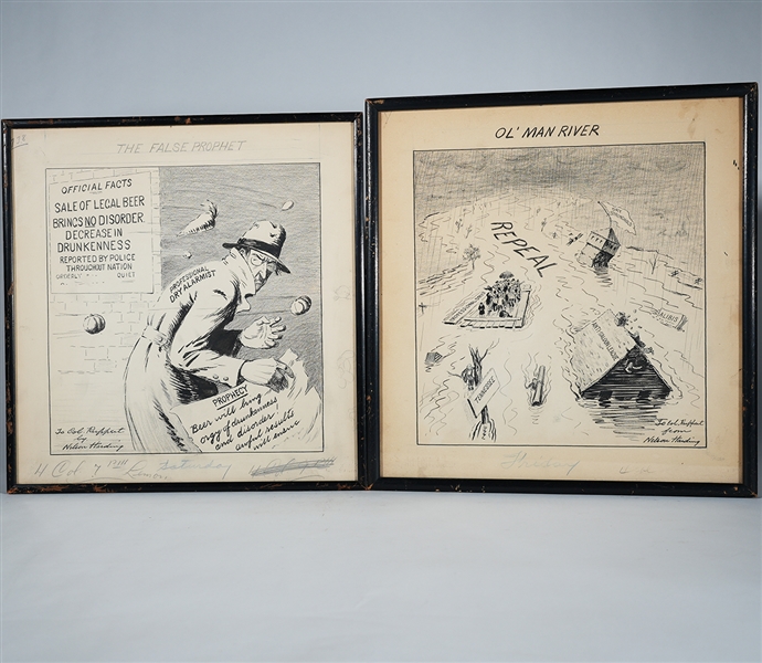 Col. Ruppert Prohibition Repeal Original Cartoons by Harding 