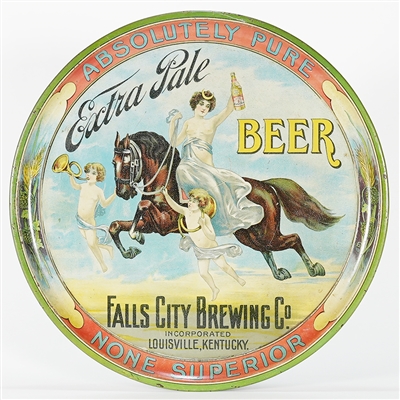Falls City Extra Pale Beer Cherub Horse Topless Lady Advertising Tray 