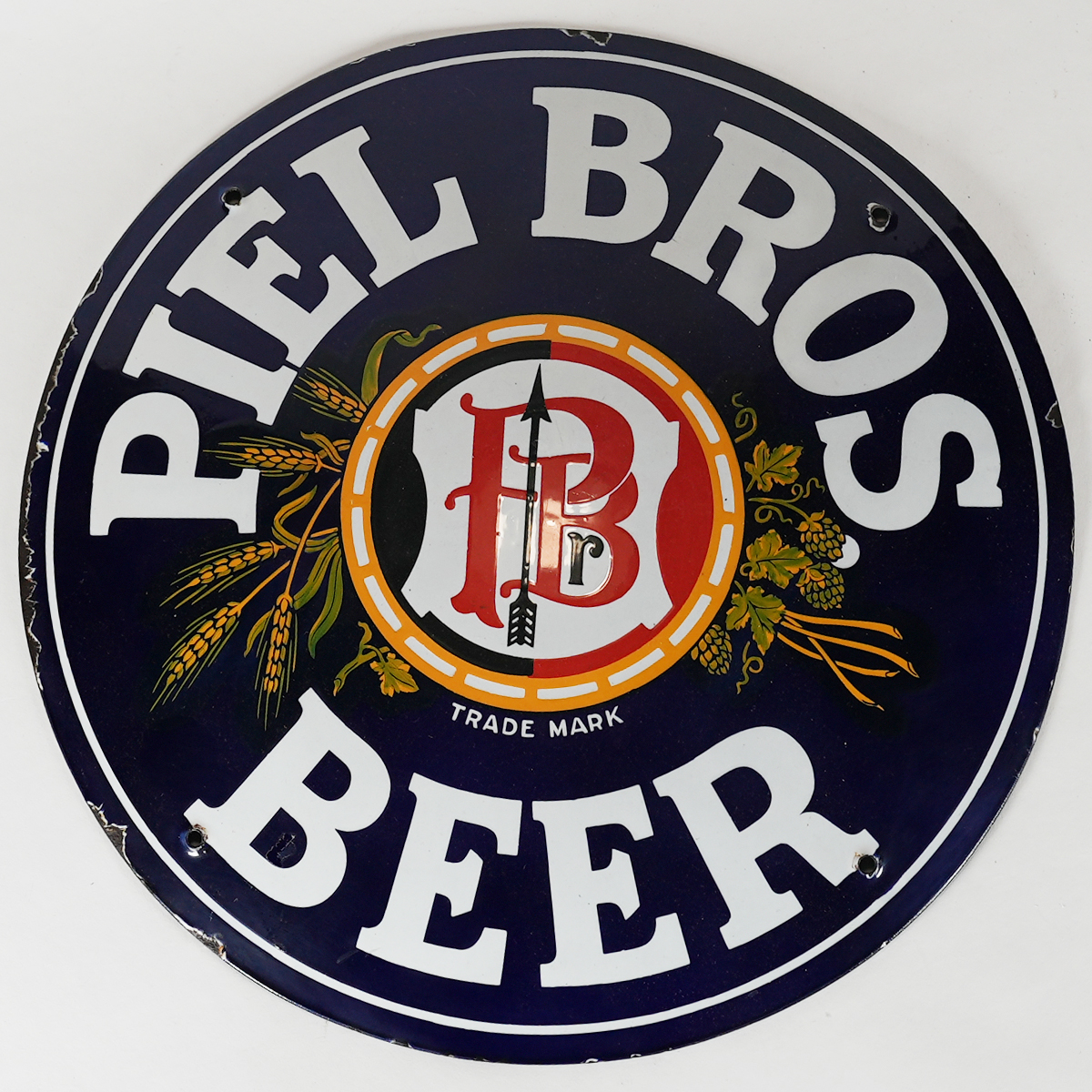 Piel Bros Beer Convex Porcelain Pre-prohibition Sign RARE