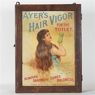 Ayers Hair Vigor Dandruff BALDNESS CURE Advertising Cabinet