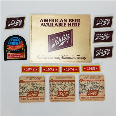 Schlitz Patches Coasters POS Sign Lot
