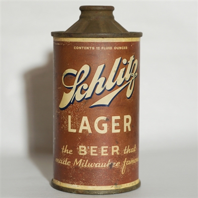 Schlitz Lager Beer FBIR Cone Top 4 3/4 PERCENT 183-12