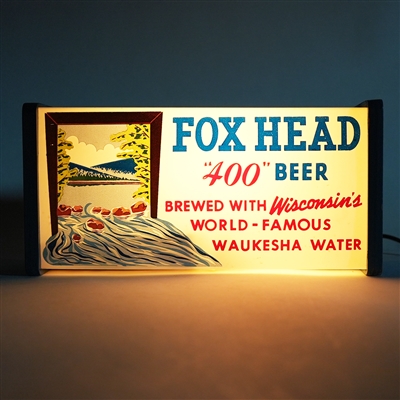 Fox Head 400 Beer Wisconsin World Famous Waukesha Water Illuminated Sign
