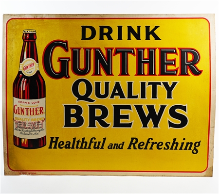 Gunther Quality Brews Healthful Refreshing Cardboard Prohibition Era Sign RARE