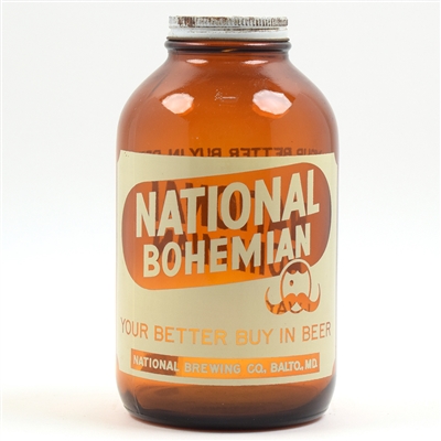National Bohemian Beer 1950s 1-Way Glass ACL Jar