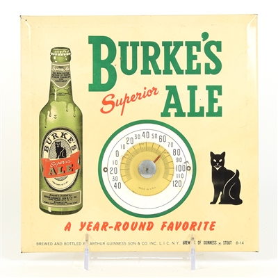 Burkes Ale 1930s Tin-Over-Cardboard Thermometer Sign