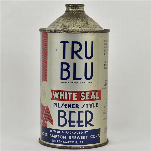 Tru Blu White Seal Beer Quart Cone Top Can