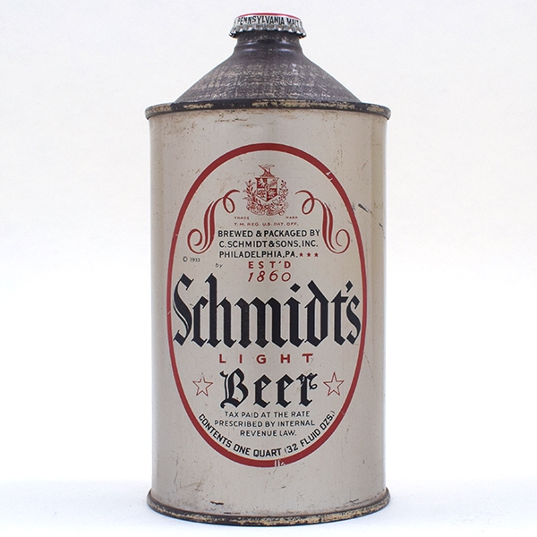 Schmidts Beer Quart Cone Top CROWN 219-3