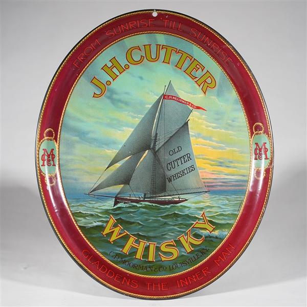 J.H. Cutter Whisky Nautical Sailboat Scene Advertising Tray