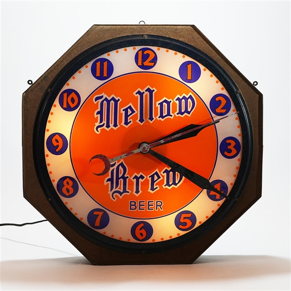 Mellow Brew Beer Gillco Illuminated Clock Octagon Sign 