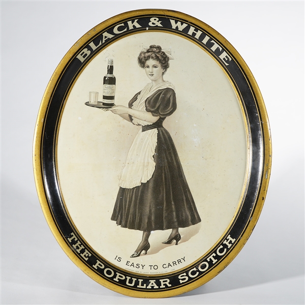 Black and White Easy To Carry Pretty Lady Scotch Advertising Tray 