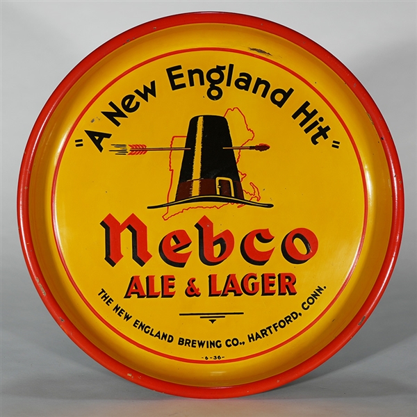 Nebco Ale Lager Arrow Struck Pilgrim Hat Advertising Tray 