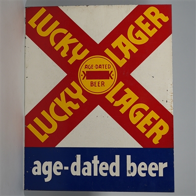 Lucky Lager Age-Dated Beer Tin FLANGE Sign 