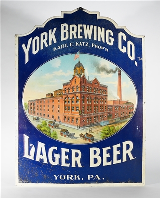 York Brewing Lager Beer Factory Scene Karl Katz Tombstone Tin Litho RARE 