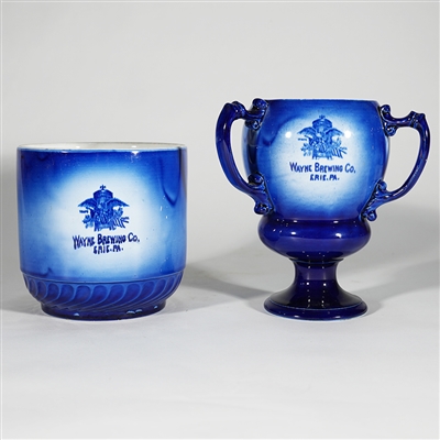 Wayne Brewing Erie PA Flow Blue China Goblet and Bowl 