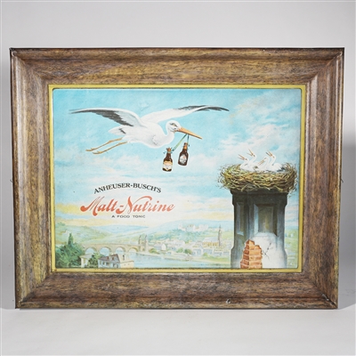 Anheuser-Busch Malt Nutrine Stork Self-Framed Tin Sign RARE 