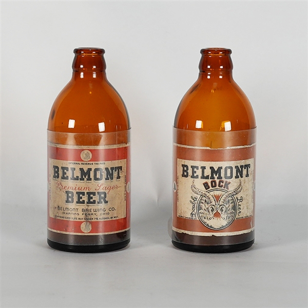 Belmont Premium Lager Beer BOCK Stubby Bottle Pair RARE 