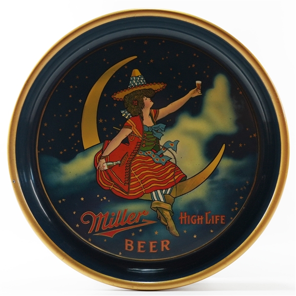 Miller High Life Beer Lady On The Moon Tray 