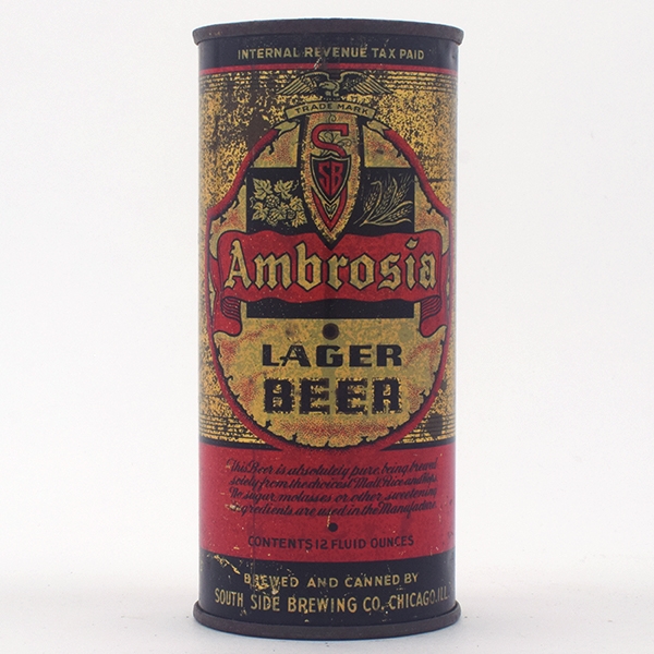 Ambrosia Beer Tall 12oz Instructional Flat Top RARE 31-12