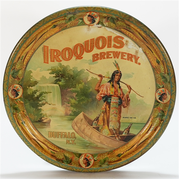 Iroquois Brewery Indian Woman Waterfall Canoe Minne Ha Ha SHONK Tray RARE