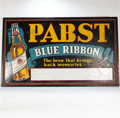 Pabst Blue Ribbon Brew Brings Back Memories Tin Sign LARGE 5 x 3 RARE