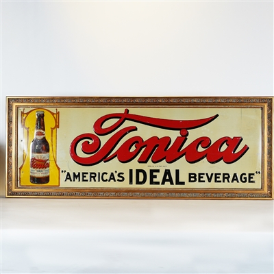 Tonica Indianapolis Brewing America Ideal Beverage Embossed Tin Sign 42x16 RARE