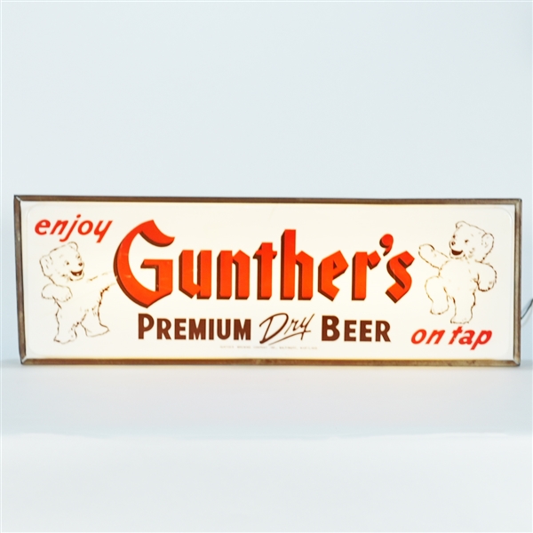 Gunthers Premium Dry Beer On Tap Dancing Bear Cubs Illuminated Sign