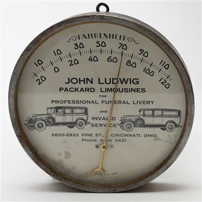 John Ludwig PACKARD Limousines Funeral Invalid Services Advertising Thermometer RARE